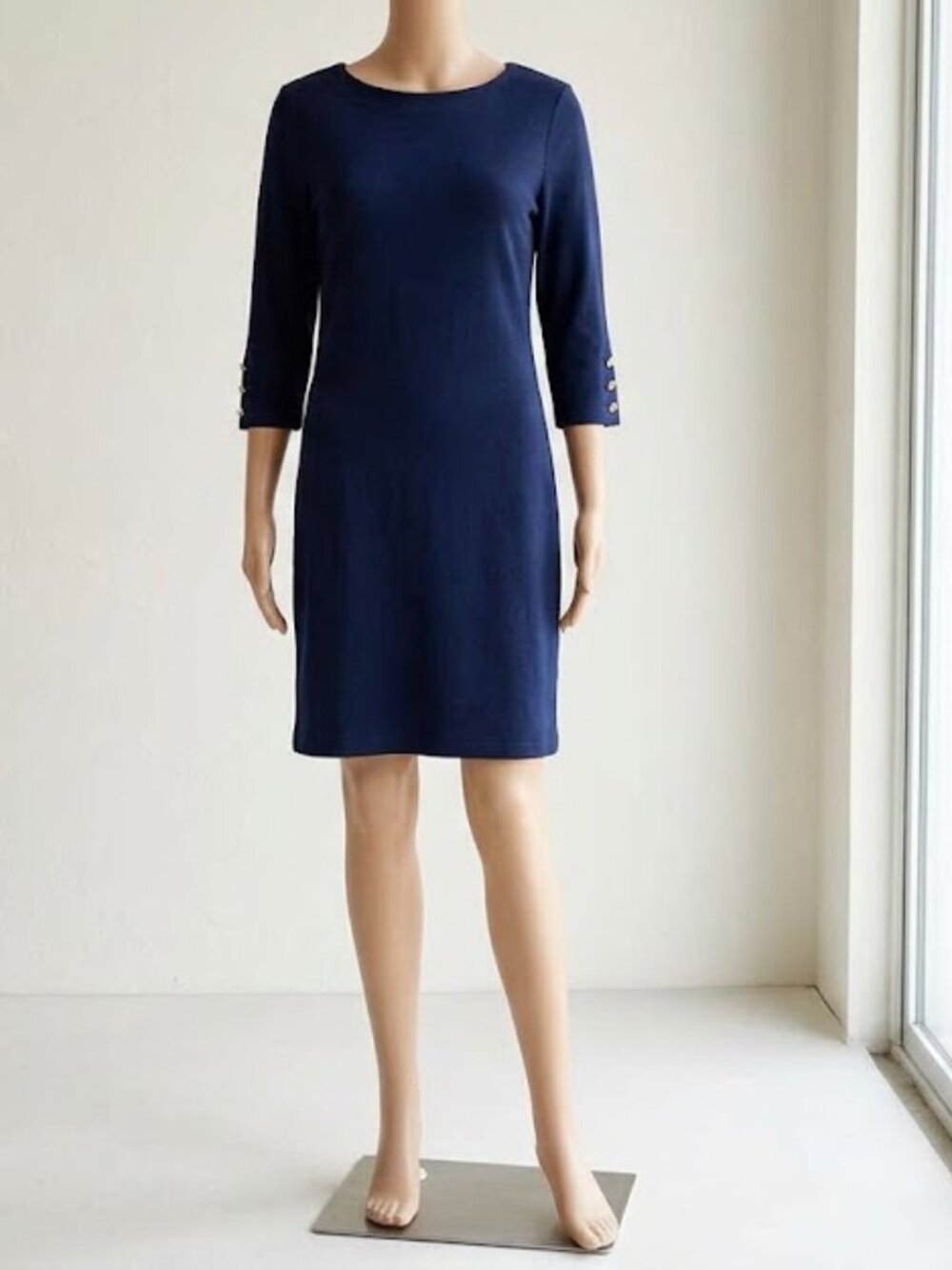 Karen Scott 100% Cotton Navy Blue Classic Sheath Dress Size 1X Plus Size